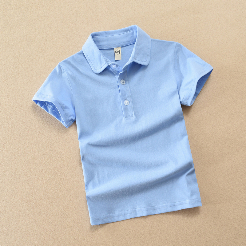 Поло риза за деца, 100% памук, къс ръкав, корейски стил, едноцветна, бродирана