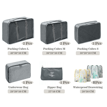 Putne organizacijske torbe – 8-dijelni set, twill tkanina, kubni oblik, sklopive, Nordic stil