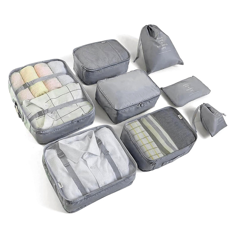 Putne organizacijske torbe – 8-dijelni set, twill tkanina, kubni oblik, sklopive, Nordic stil
