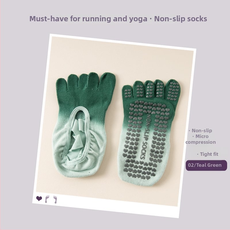 Петопръстни дамски йога чорапи, антихлъзгаща/антифрикционна функция, градиентен модел, памук 70-80%, за летния сезон.