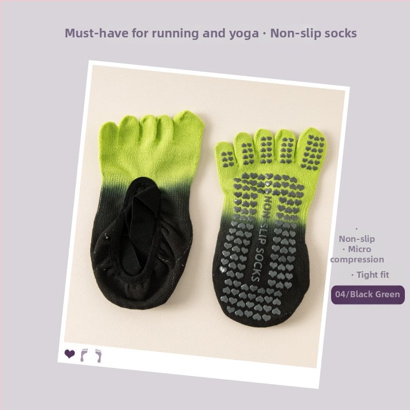 Петопръстни дамски йога чорапи, антихлъзгаща/антифрикционна функция, градиентен модел, памук 70-80%, за летния сезон.