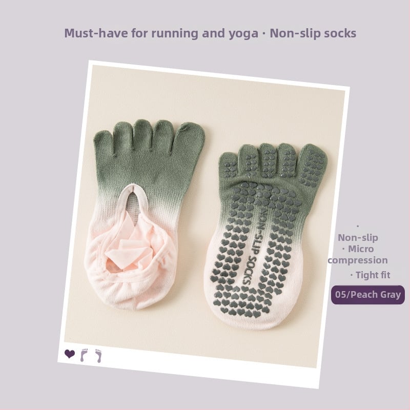 Петопръстни дамски йога чорапи, антихлъзгаща/антифрикционна функция, градиентен модел, памук 70-80%, за летния сезон.