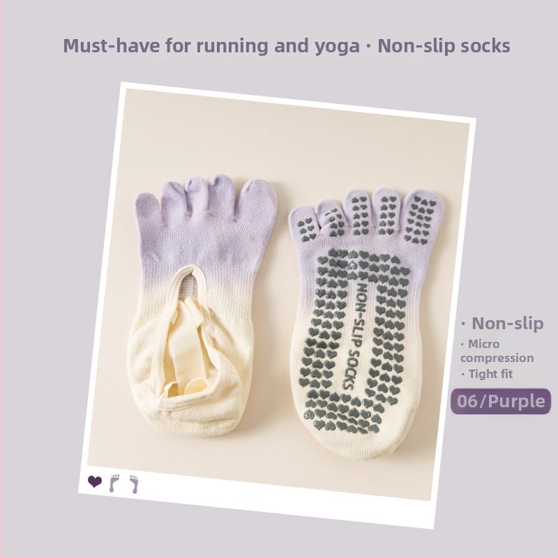 Петопръстни дамски йога чорапи, антихлъзгаща/антифрикционна функция, градиентен модел, памук 70-80%, за летния сезон.