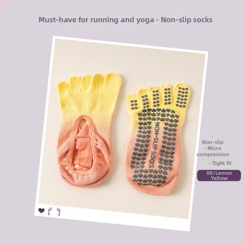 Петопръстни дамски йога чорапи, антихлъзгаща/антифрикционна функция, градиентен модел, памук 70-80%, за летния сезон.
