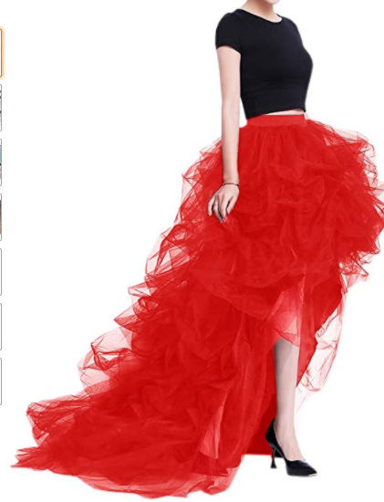 Ženska nepravilna mrežasta tyl suknja, jednobojna, duga