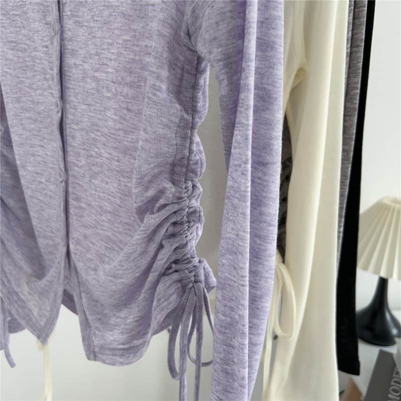 Дамски свободен трикотажен слънцезащитен кардиган, дълги ръкави, едноредово закопчаване, тънък материал, дължина 50–65 см