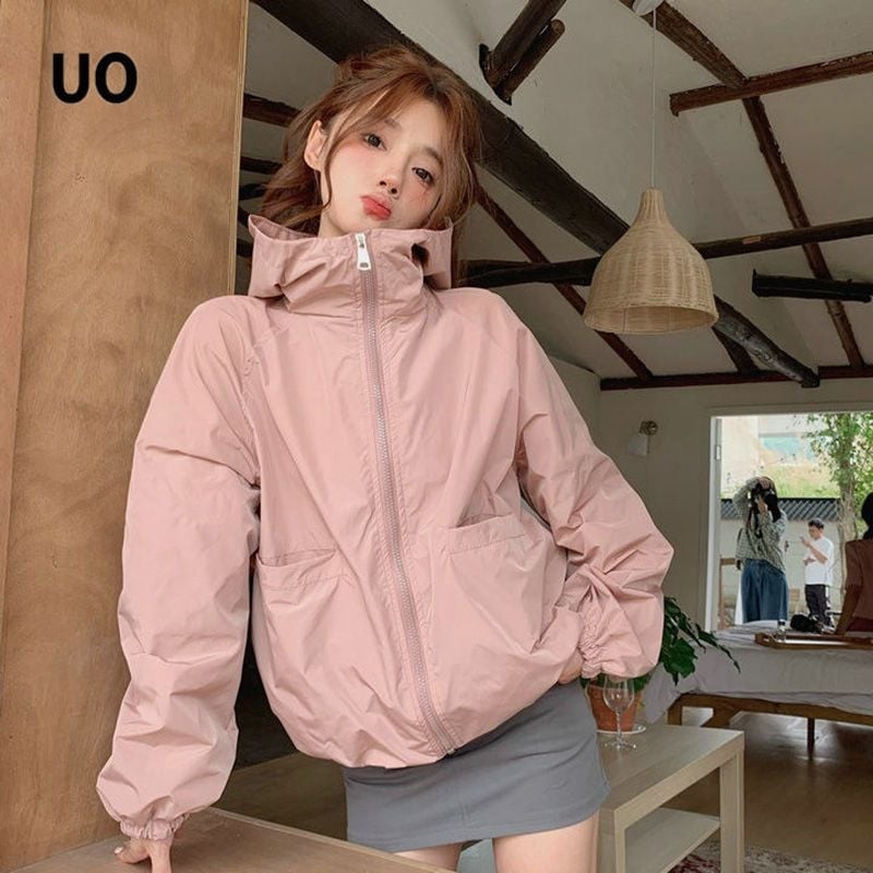 Ženska lagana UV zaštitna jakna s kapuljom, dugi rukavi, korejski stil, gradski stil, poliester