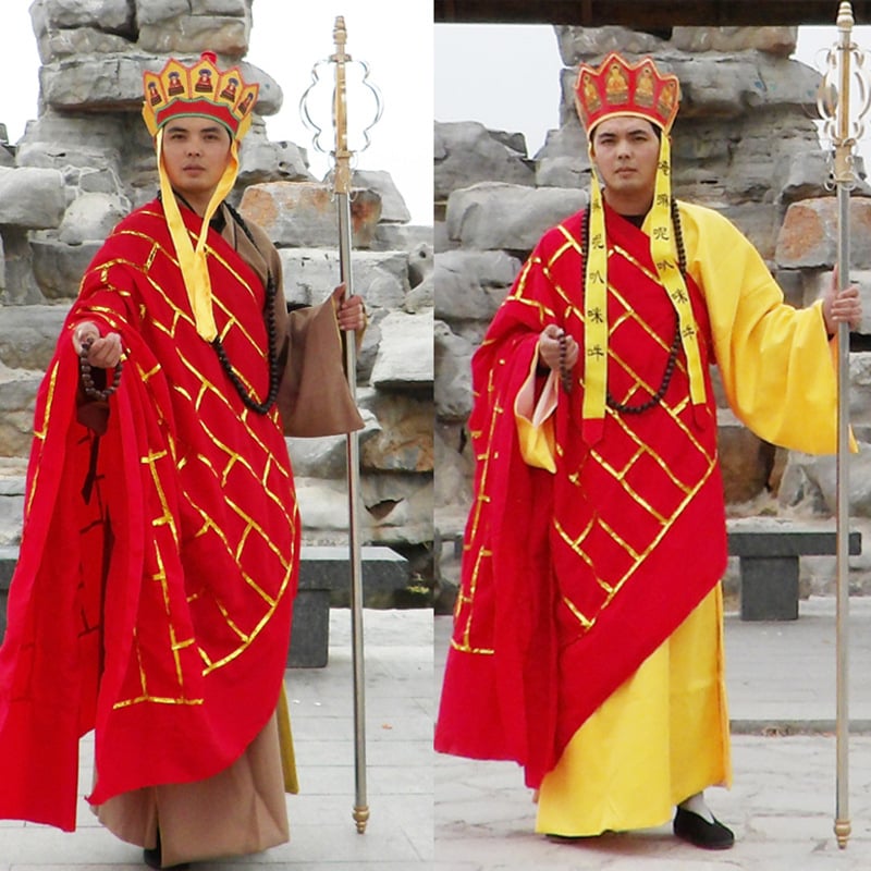 Journey to the West: četverostruki scenarijski kostim za odrasle (Tang Priest, Sun Wukong, Zhu Bajie, Sha Wujing) – tkanina pamuk-poliester, podstava poliester