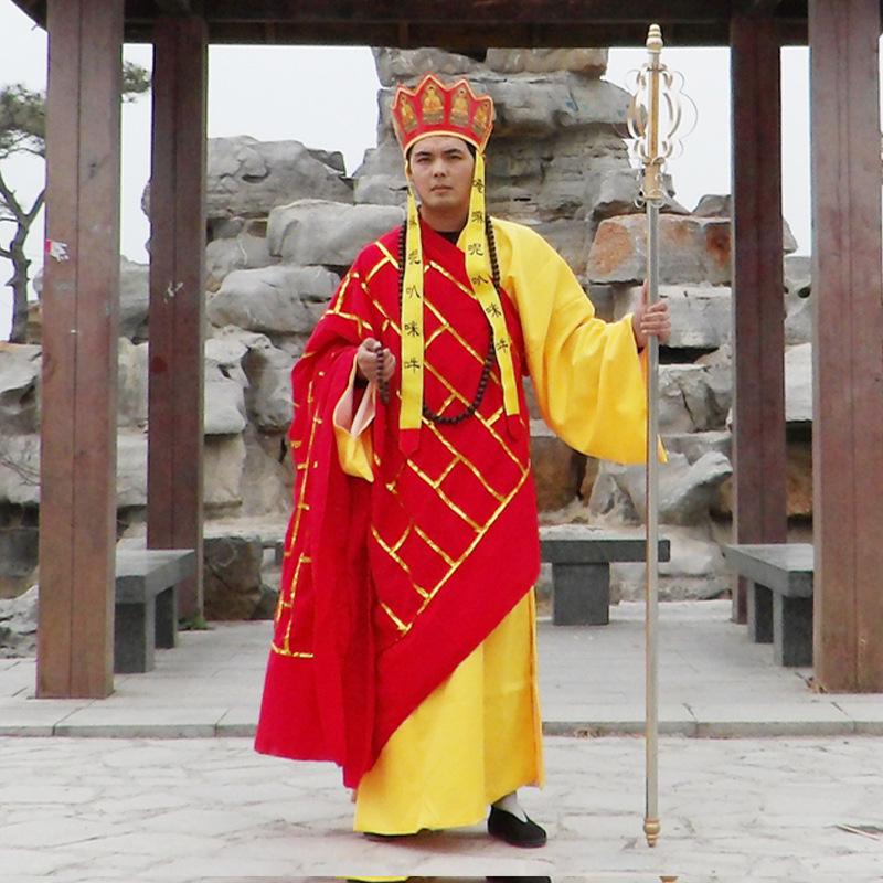 Journey to the West: četverostruki scenarijski kostim za odrasle (Tang Priest, Sun Wukong, Zhu Bajie, Sha Wujing) – tkanina pamuk-poliester, podstava poliester
