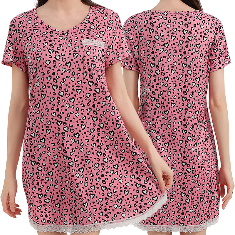 Milk Silk νυχτικό με V-λαιμό, 3/4 μανίκια, μακριά φορεσιά με δαντελένια άκρη και εκτύπωση