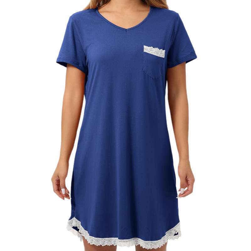 Milk Silk νυχτικό με V-λαιμό, 3/4 μανίκια, μακριά φορεσιά με δαντελένια άκρη και εκτύπωση