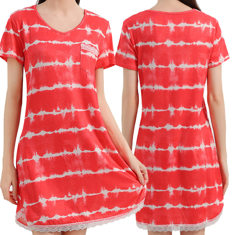 Milk Silk νυχτικό με V-λαιμό, 3/4 μανίκια, μακριά φορεσιά με δαντελένια άκρη και εκτύπωση