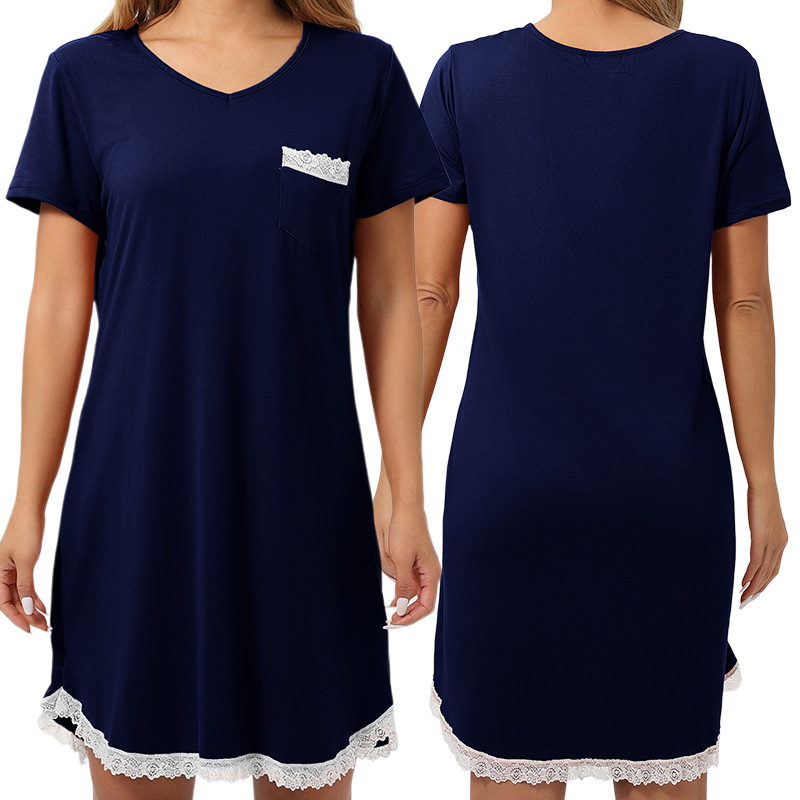 Milk Silk νυχτικό με V-λαιμό, 3/4 μανίκια, μακριά φορεσιά με δαντελένια άκρη και εκτύπωση