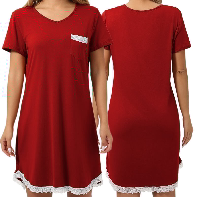 Milk Silk νυχτικό με V-λαιμό, 3/4 μανίκια, μακριά φορεσιά με δαντελένια άκρη και εκτύπωση