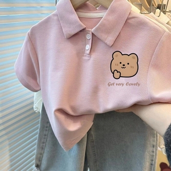 Πόλο πουκάμισο, κορεατικού στυλ, καρτούν εκτύπωση, μίγμα συνθετικών ινών, Καλοκαίρι 2024