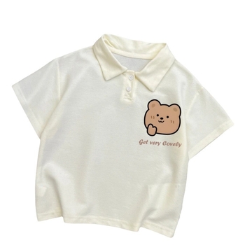 Πόλο πουκάμισο, κορεατικού στυλ, καρτούν εκτύπωση, μίγμα συνθετικών ινών, Καλοκαίρι 2024