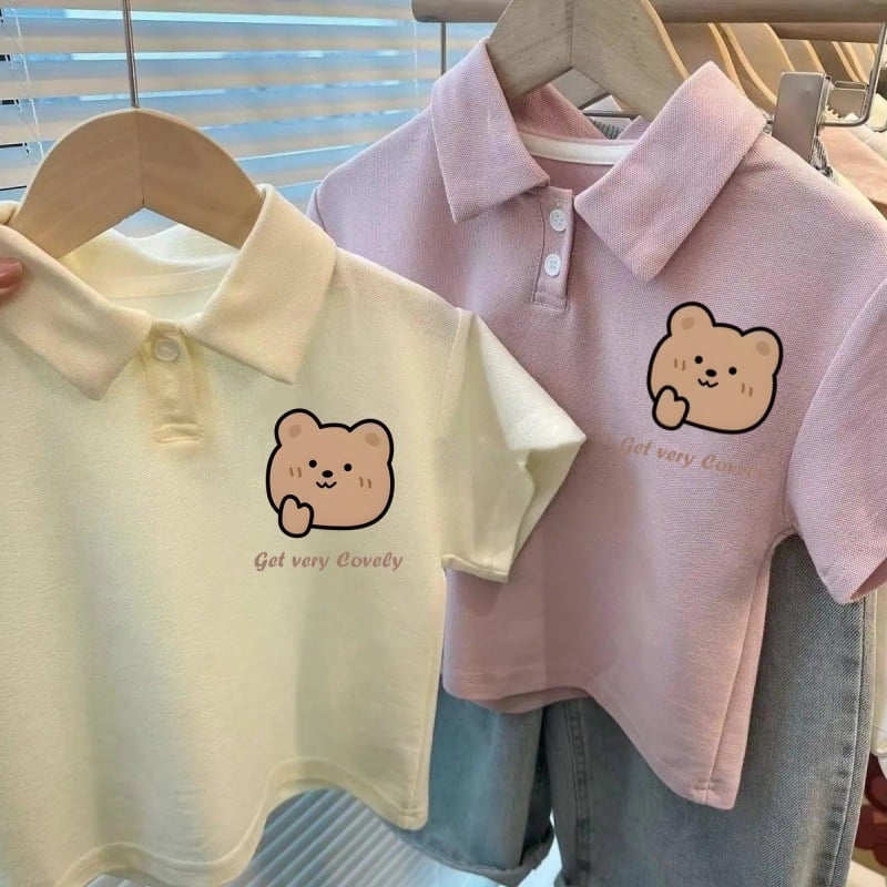 Πόλο πουκάμισο, κορεατικού στυλ, καρτούν εκτύπωση, μίγμα συνθετικών ινών, Καλοκαίρι 2024