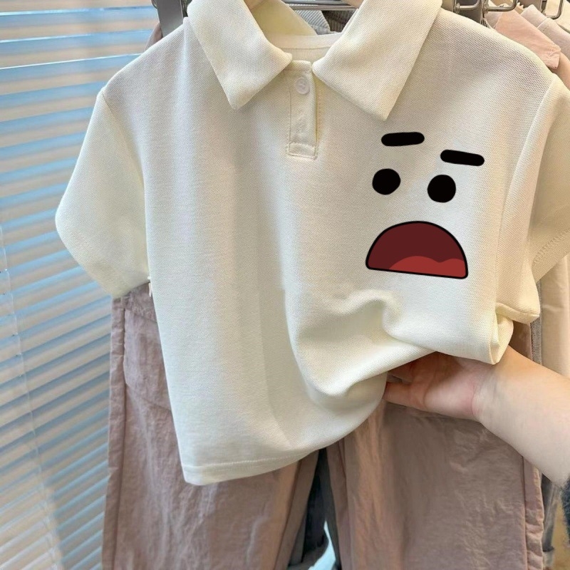 Πόλο πουκάμισο, κορεατικού στυλ, καρτούν εκτύπωση, μίγμα συνθετικών ινών, Καλοκαίρι 2024