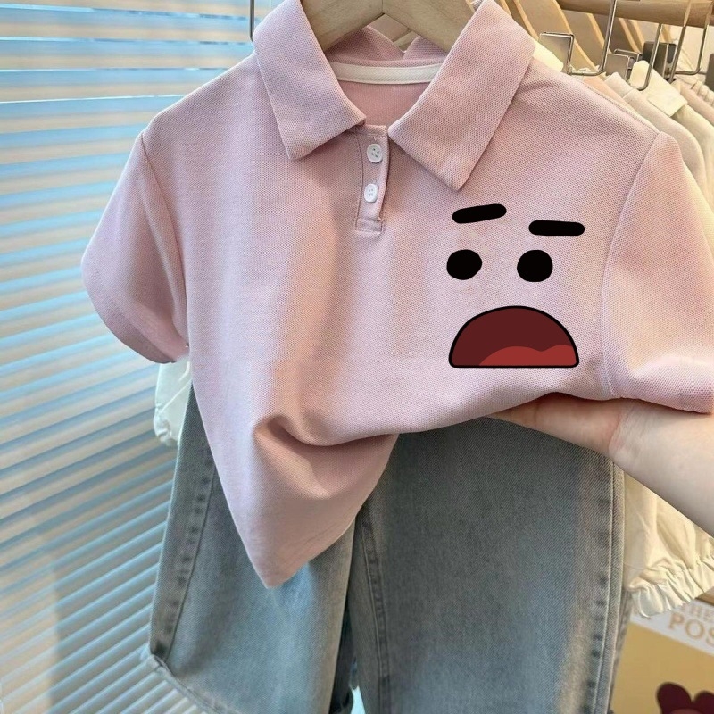 Πόλο πουκάμισο, κορεατικού στυλ, καρτούν εκτύπωση, μίγμα συνθετικών ινών, Καλοκαίρι 2024