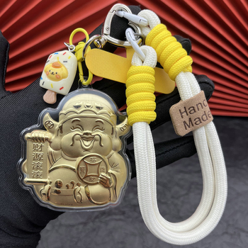 Метален ключодържател с котка късмет, карикатурен дизайн, държач за телефон и подвес за чанта