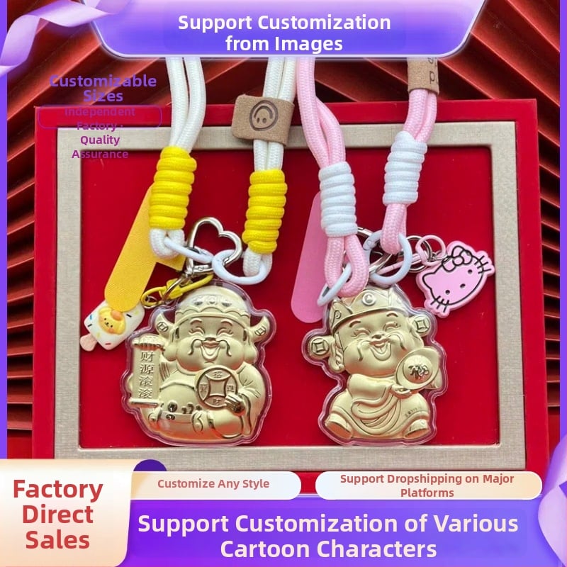 Метален ключодържател с котка късмет, карикатурен дизайн, държач за телефон и подвес за чанта