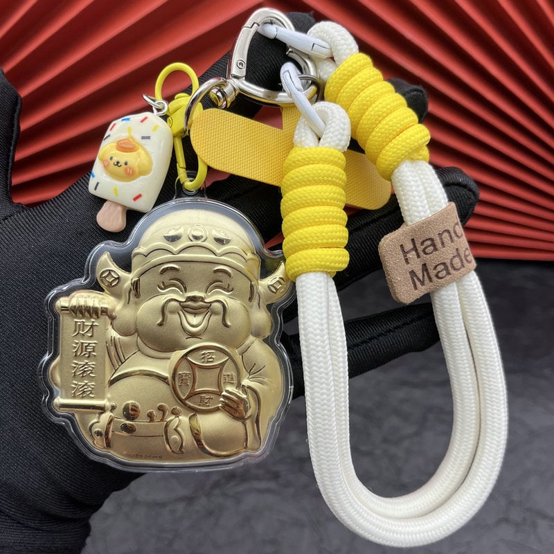 Метален ключодържател с котка късмет, карикатурен дизайн, държач за телефон и подвес за чанта