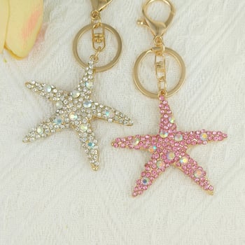 Ключодържател: морска звезда с диаманти, цинкова сплав; стил лайт лукс; марка Jinyi; индивидуално опакован