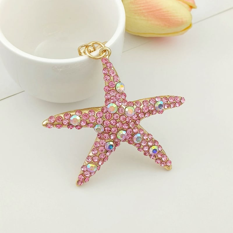 Ключодържател: морска звезда с диаманти, цинкова сплав; стил лайт лукс; марка Jinyi; индивидуално опакован
