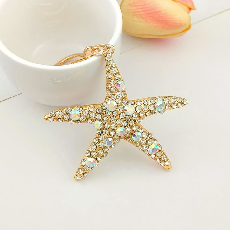 Ключодържател: морска звезда с диаманти, цинкова сплав; стил лайт лукс; марка Jinyi; индивидуално опакован