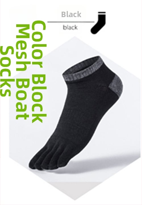 Мъжки чорапи за пръсти, невидими, дишащ памук, едноцветни, къс глезен, абсорбират изпотяването