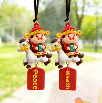 Ключодържател с мотив годината на коня - PVC материал, животински модел, украса за интериора на автомобила, талисман Богът на богатството