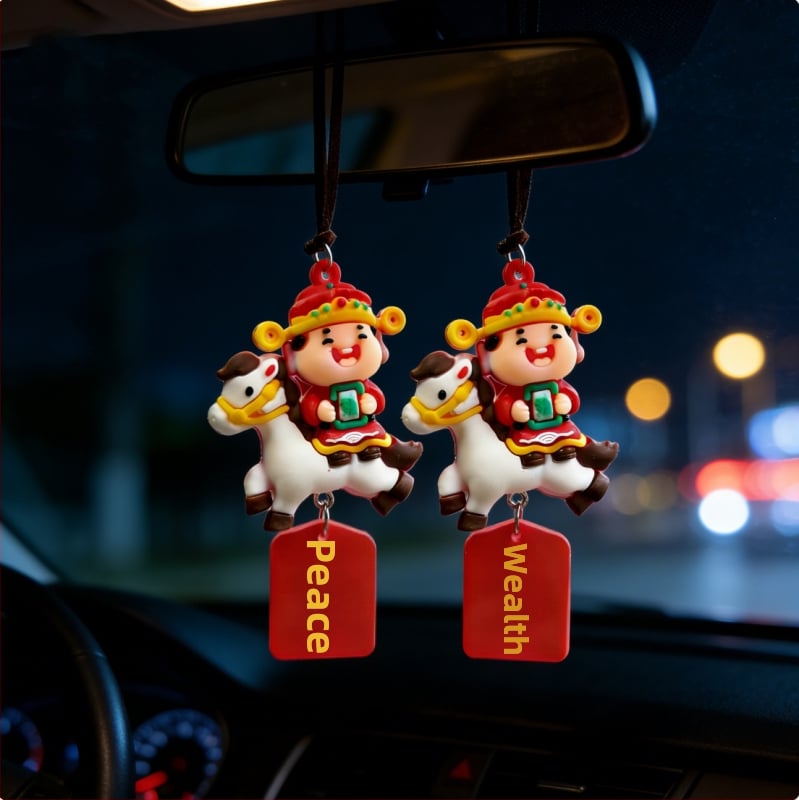 Ключодържател с мотив годината на коня - PVC материал, животински модел, украса за интериора на автомобила, талисман Богът на богатството