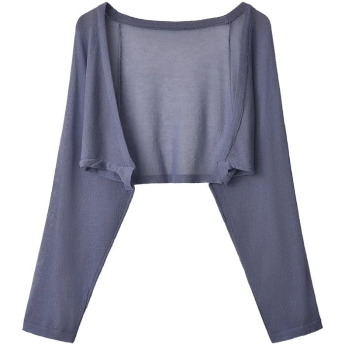 Дамски слънцезащитен кардиган с дълги ръкави, слим модел, къс модел, полиестер 70–80%, едноцветен, летен модел 2023