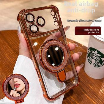 Pouzdro pre iPhone 17 Pro/Pro Max s proti pádu ochranou na štyroch rohoch, priehľadný elektroplatinovaný TPU a magnetická podpora