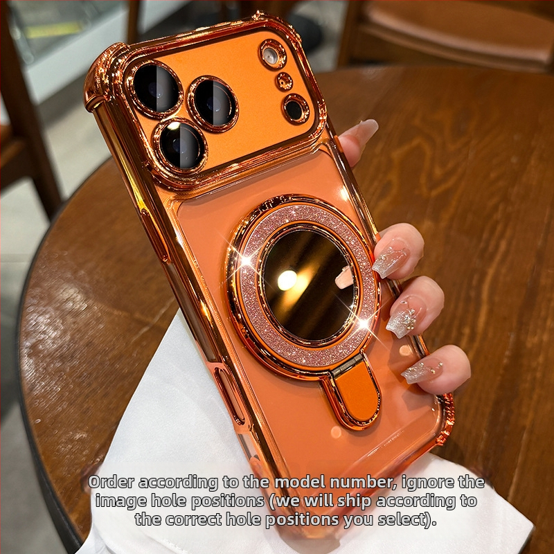 Pouzdro pre iPhone 17 Pro/Pro Max s proti pádu ochranou na štyroch rohoch, priehľadný elektroplatinovaný TPU a magnetická podpora