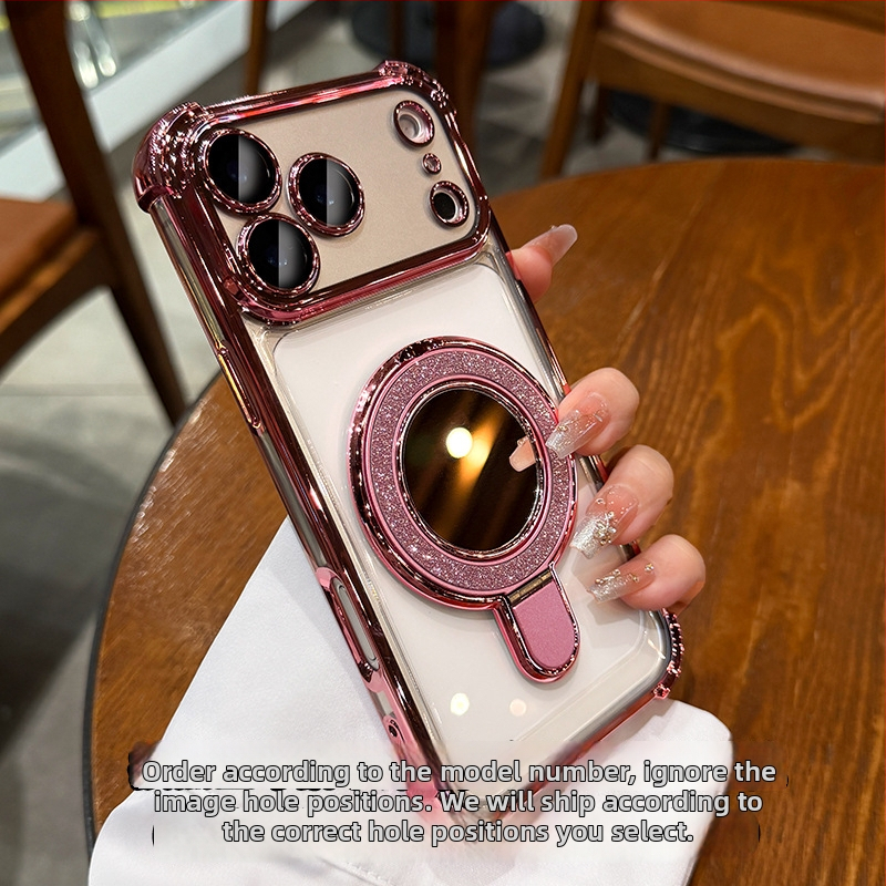 Pouzdro pre iPhone 17 Pro/Pro Max s proti pádu ochranou na štyroch rohoch, priehľadný elektroplatinovaný TPU a magnetická podpora