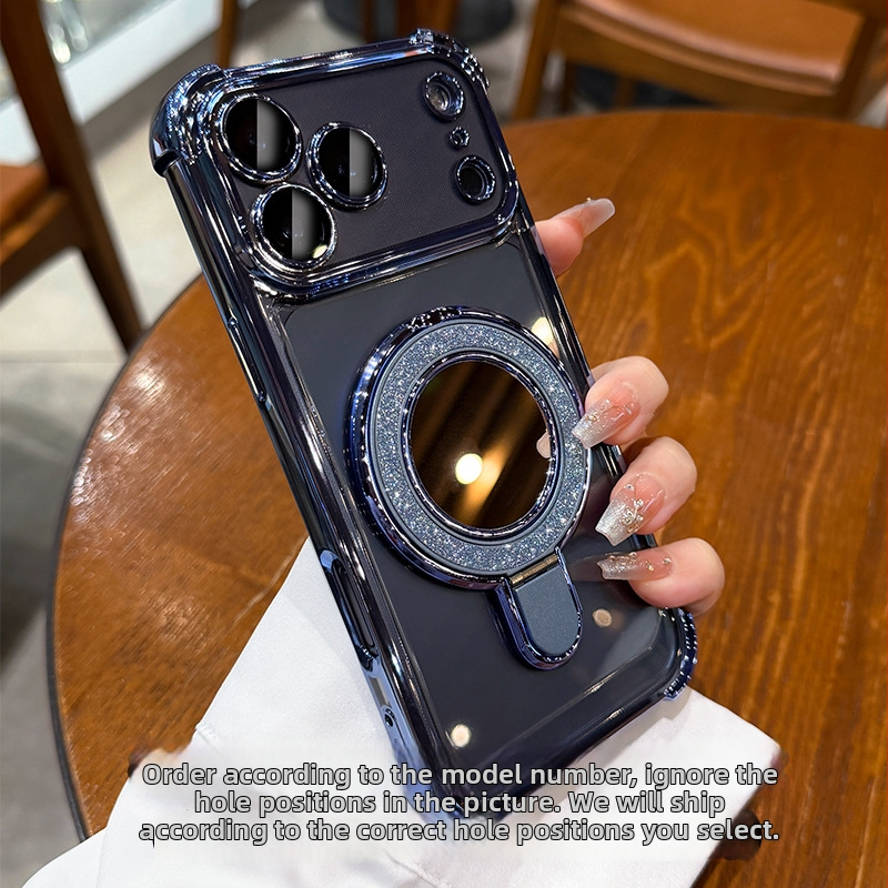 Pouzdro pre iPhone 17 Pro/Pro Max s proti pádu ochranou na štyroch rohoch, priehľadný elektroplatinovaný TPU a magnetická podpora