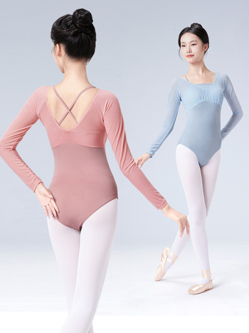 Baletni trenirni kombinezon za odrasle – dugi rukav s mrežastim materijalom, najlon 86% uz podlogu spandex 14%, moderno plesno odijevanje