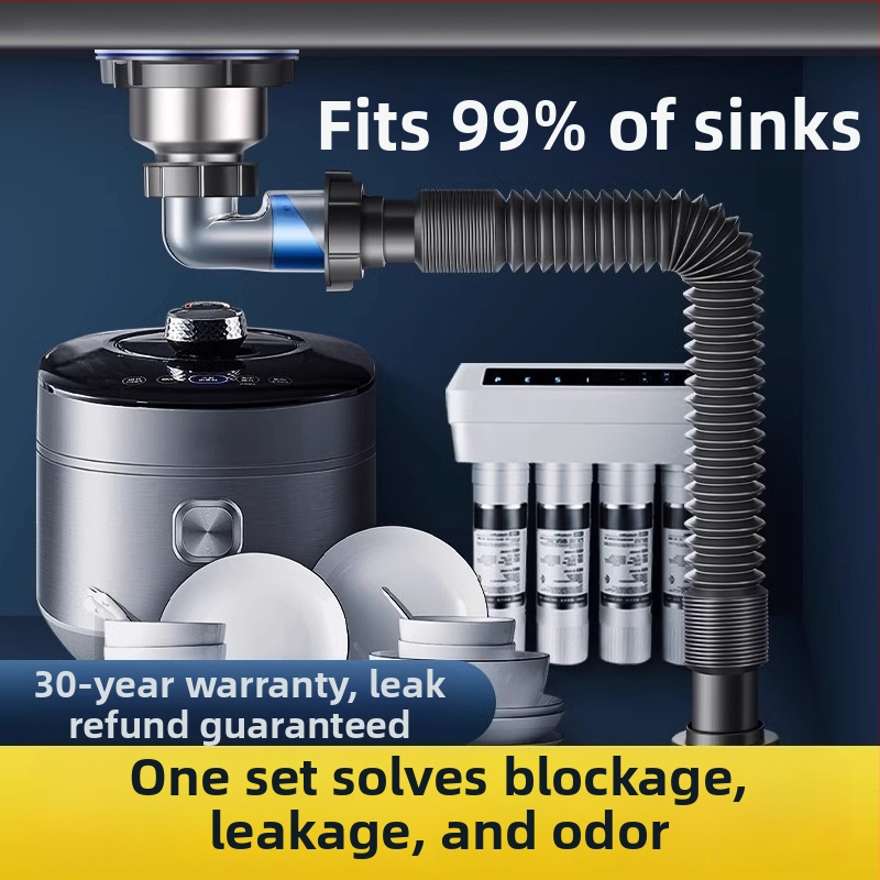 Wise Bath Plastični komplet odvodnih cijevi za kuhinjski sudoper – potpuno set, model 7845621, moderan jednostavan stil