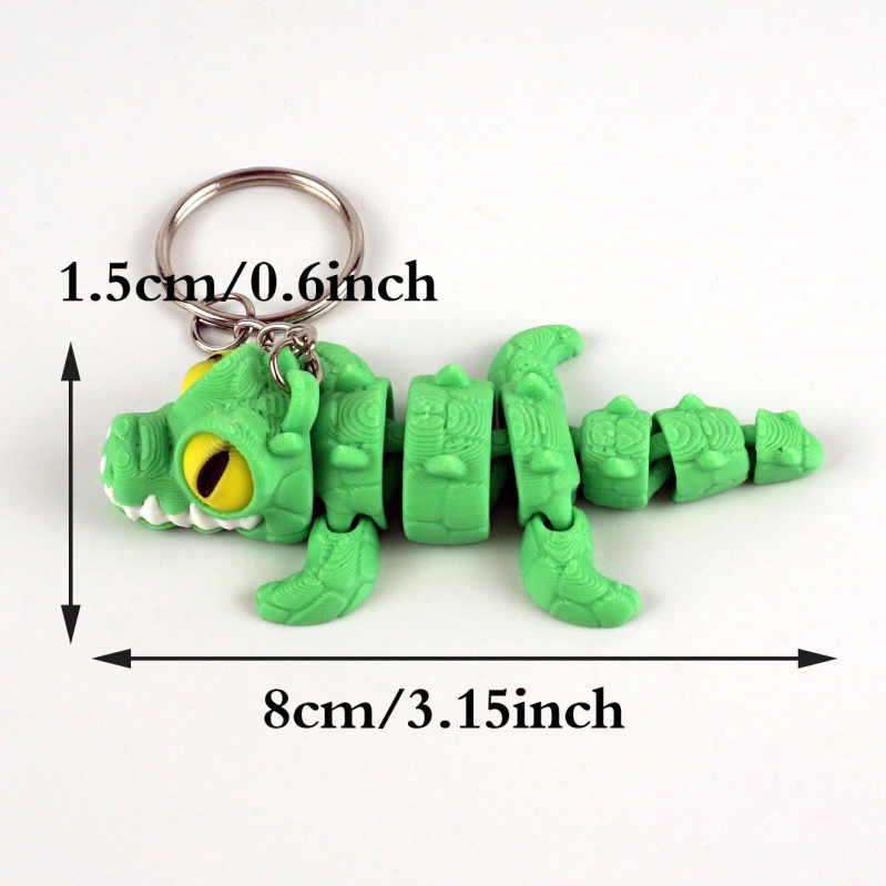 3D печатен ключодържател крокодил с подвижни стави, PLA материал, сладък стил, за ученически раници