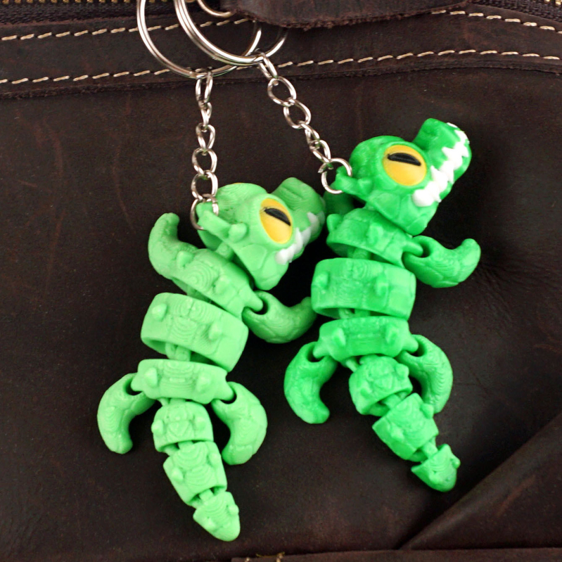 3D печатен ключодържател крокодил с подвижни стави, PLA материал, сладък стил, за ученически раници