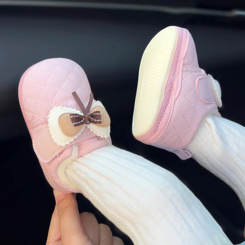 Cipele za bebe djevojčice - umjetna koža, gumeni potplat, protuklizne i tople, Velcro zatvarač