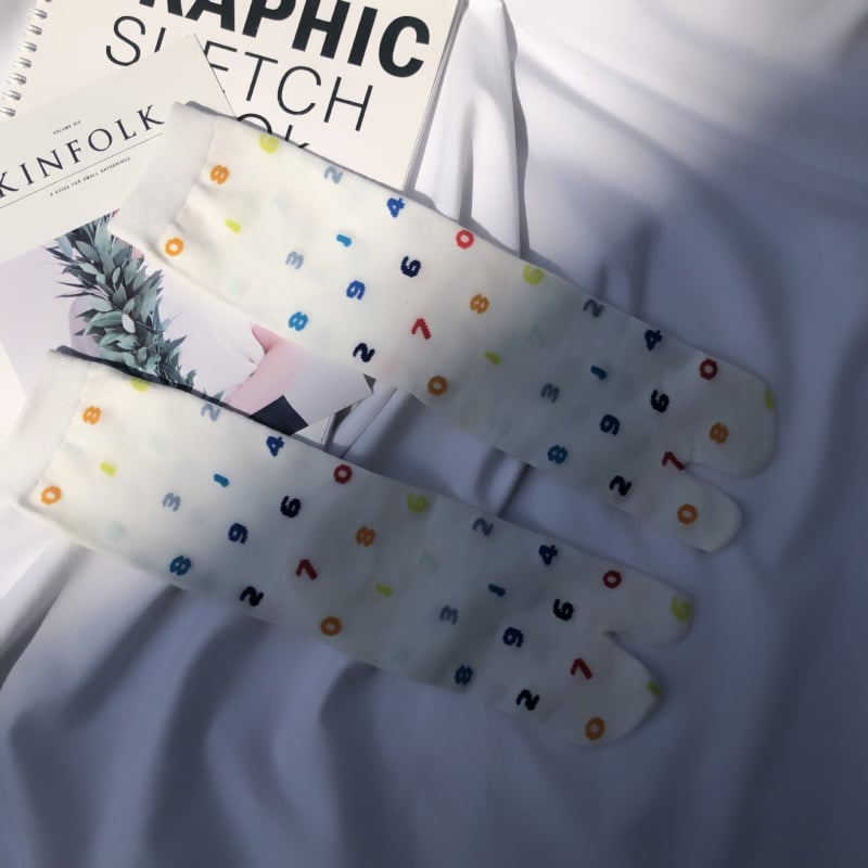 Чорапи със разделени пръсти с числова шарка, средна дължина, памук, японски стил