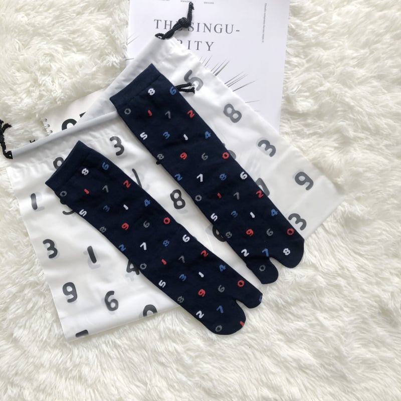 Чорапи със разделени пръсти с числова шарка, средна дължина, памук, японски стил