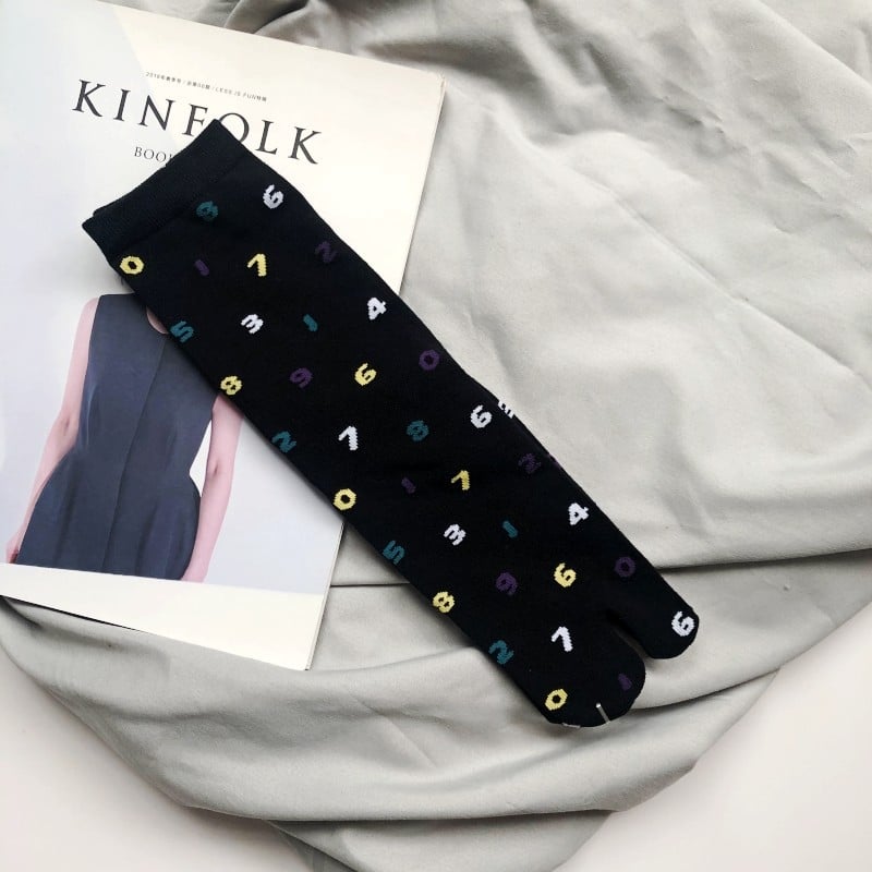 Чорапи със разделени пръсти с числова шарка, средна дължина, памук, японски стил