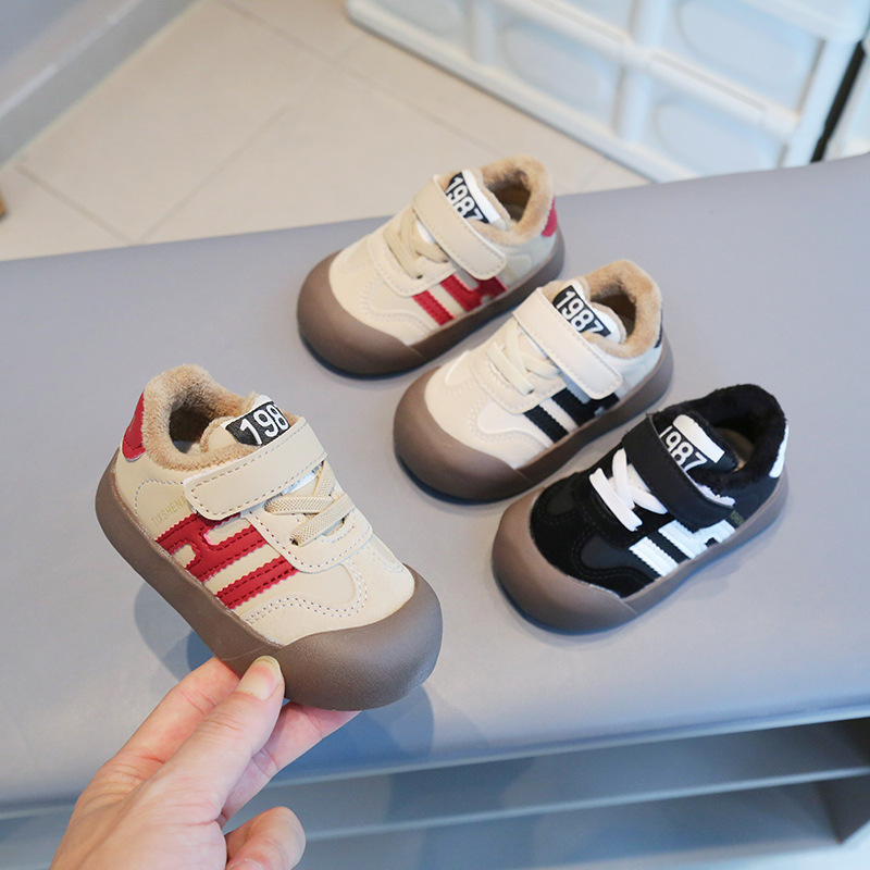 Unisex tenisice za bebe – umjetna PU gornja, Velcro zatvarač, debeli protuklizni potplat, za zimu i jesen, uzorak s slovima