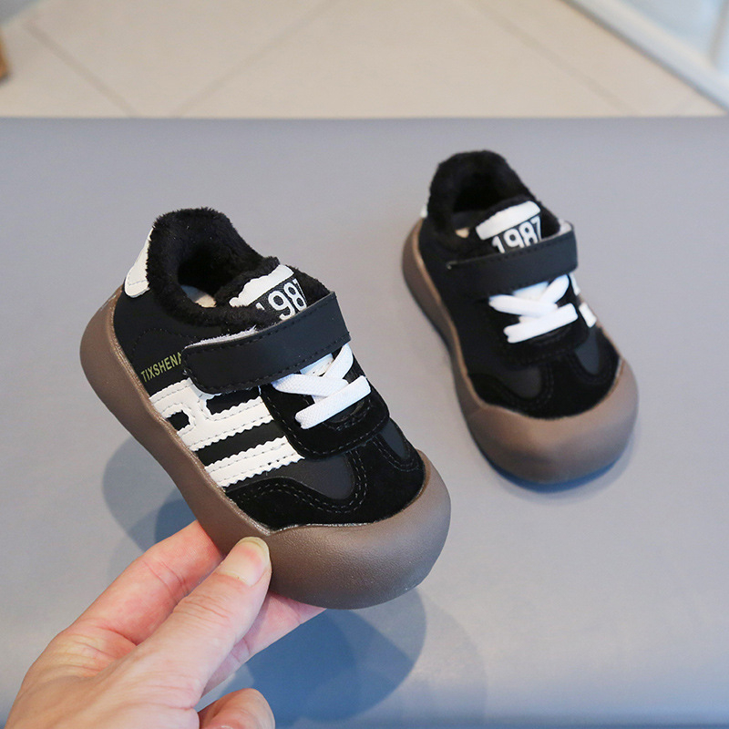Unisex tenisice za bebe – umjetna PU gornja, Velcro zatvarač, debeli protuklizni potplat, za zimu i jesen, uzorak s slovima