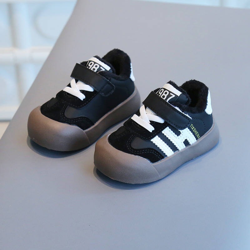 Unisex tenisice za bebe – umjetna PU gornja, Velcro zatvarač, debeli protuklizni potplat, za zimu i jesen, uzorak s slovima