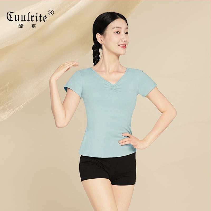 Κορμάκι μπαλέτου για ενήλικες – κοντό μανίκι, ραφή με πιέσεις στο στήθος, καλοκαιρινό βαμβακερό ύφασμα με επένδυση σπαντέξ, μοντέρνος χορός