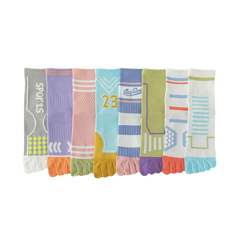 Жени петопръстни памучни чорапи за есенно-зимния сезон, антибактериални, дезодориращи и пот абсорбиращи, средно дълги спортни чорапи.